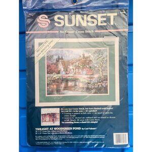 1994 Sunset Twilight at Woodgreen Pond No-Count Complete Cross Stitch Kit NOS